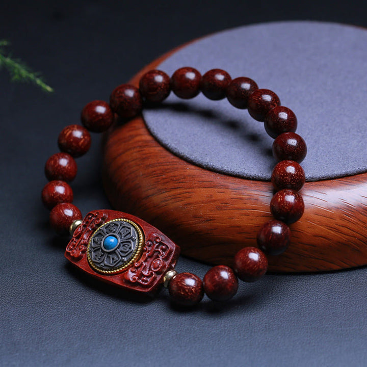 Buddha Stones Small Leaf Red Sandalwood Green Sandalwood Six True Words Peace Bracelet