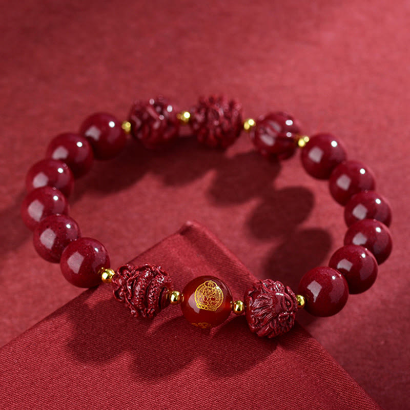 Buddha Stones Chinese Zodiac Cinnabar Keep Away Evil Spirits Blessing Bracelet