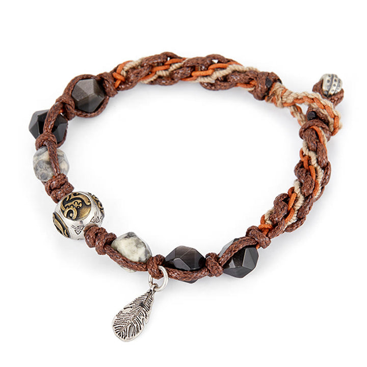 Buddha Stones Retro 925 Sterling Silver Silver Sheen Obsidian Transport Rope Handmade Braided Bracelet - image 10