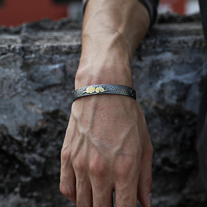 Buddha Stones Retro 999 Sterling Silver Heart Sutra Auspicious Cloud Wealth Cuff Bracelet Bangle - image 7