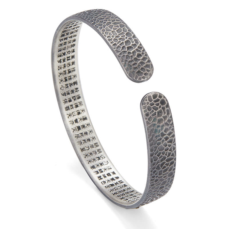 Buddha Stones Retro 999 Sterling Silver Heart Sutra Auspicious Cloud Wealth Cuff Bracelet Bangle - image 2