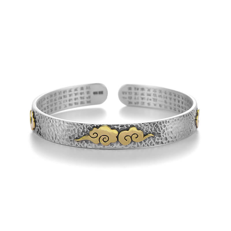Buddha Stones Retro 999 Sterling Silver Heart Sutra Auspicious Cloud Wealth Cuff Bracelet Bangle - 999 Sterling Silver(Light)(Wrist Circumference：15-18cm) - image 10