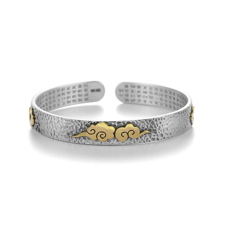 Buddha Stones Retro 999 Sterling Silver Heart Sutra Auspicious Cloud Wealth Cuff Bracelet Bangle - 999 Sterling Silver(Light)(Wrist Circumference：15-18cm) - image 10