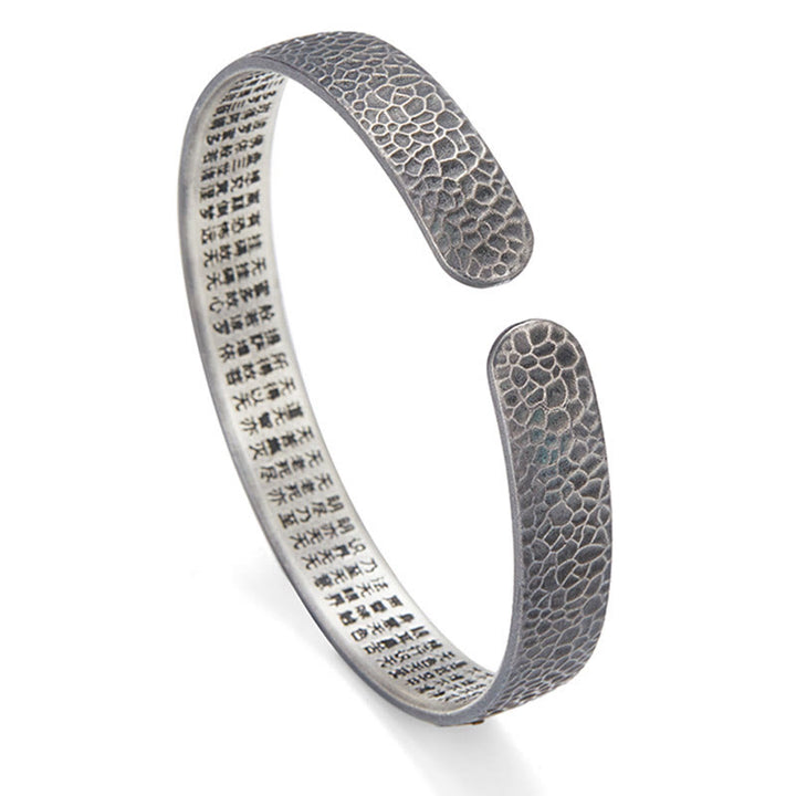 Buddha Stones Retro 999 Sterling Silver Heart Sutra Auspicious Cloud Wealth Cuff Bracelet Bangle - image 1