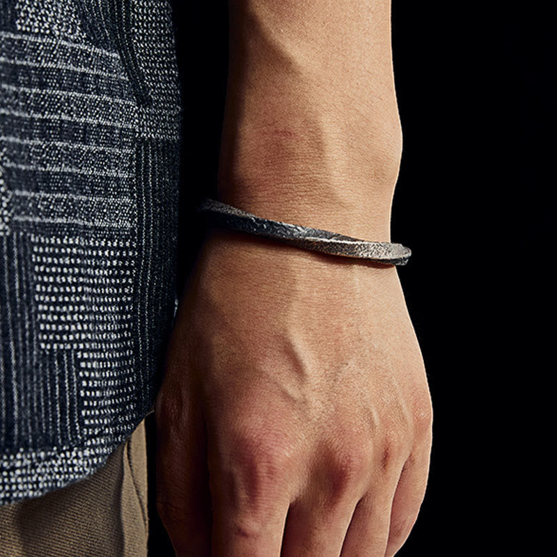 Buddha Stones Retro 999 Sterling Silver Möbius Loop Eternal Love Cuff Bracelet Bangle - image 9