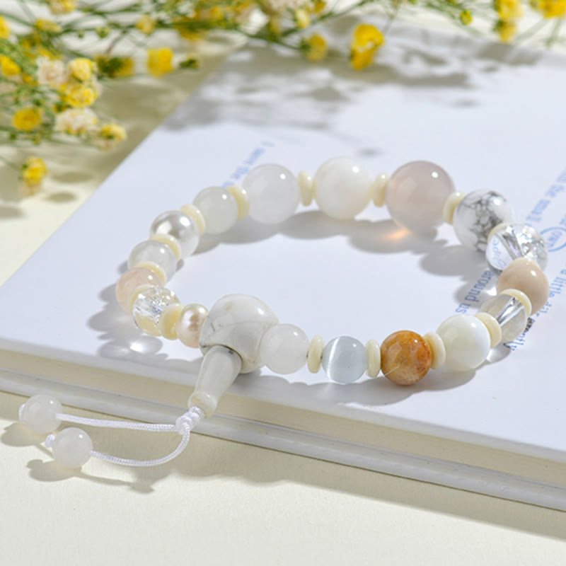 Buddha Stones White Agate Pearl 18 Beads Balance Luck Bracelet