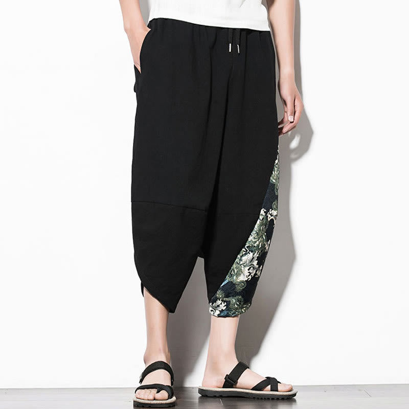 Buddha Stones Green Waves Print Cotton Men's Cropped Harem Pants With Pockets - image 6