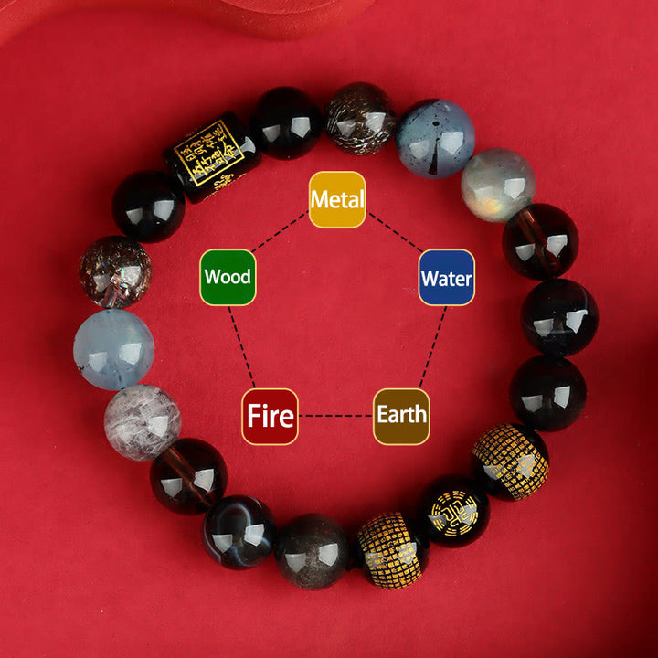 Buddha Stones Five Elements God Of Wealth Various Crystal Agate Wealth Luck Bracelet