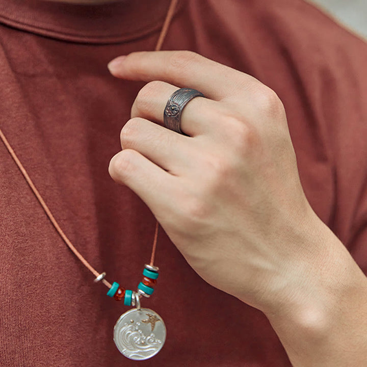 Buddha Stones Retro 999 Sterling Silver Copper Adjustable Protection Ring