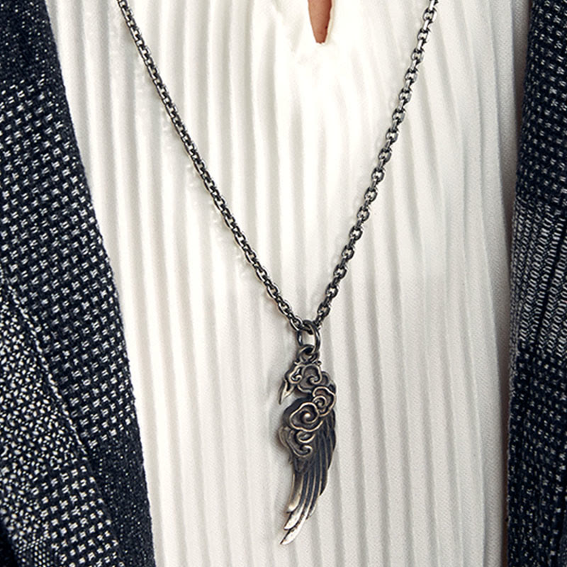 Buddha Stones 925 Sterling Silver Auspicious Clouds Wing Cotton Rope Deerskin Rope Necklace Pendant - image 6