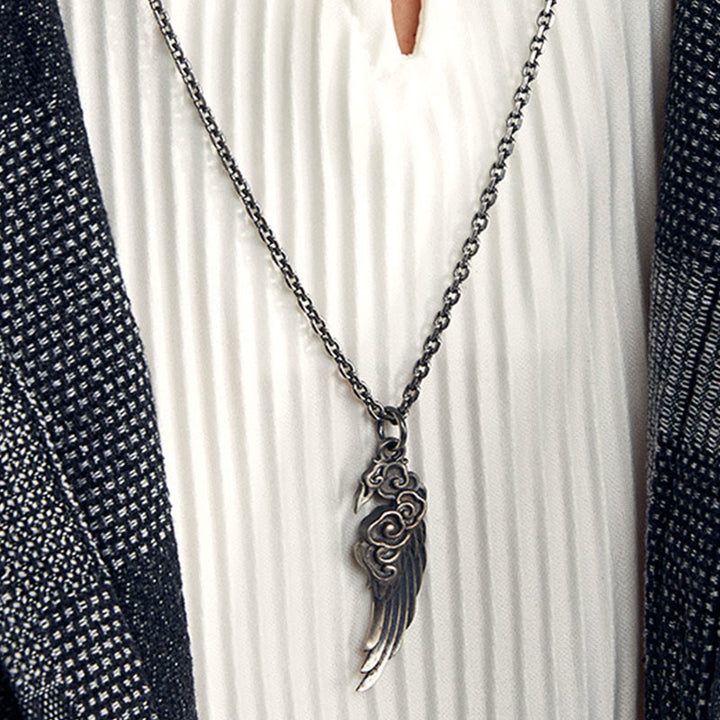 Buddha Stones 925 Sterling Silver Auspicious Clouds Wing Cotton Rope Deerskin Rope Necklace Pendant - image 6