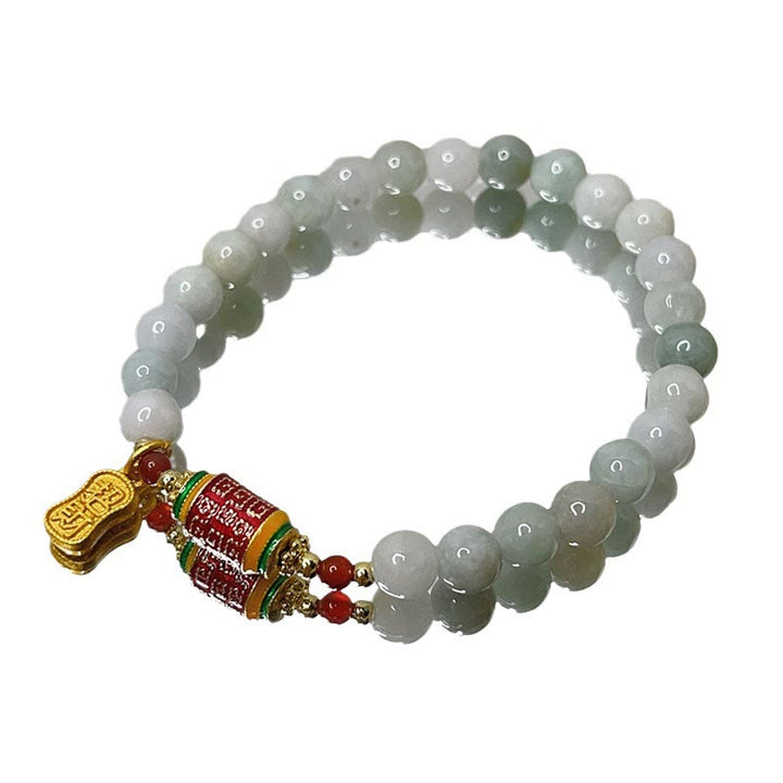 Buddha Stones Tibetan Natural Jade Fu Character Prayer Wheel Prosperity Abundance Bracelet