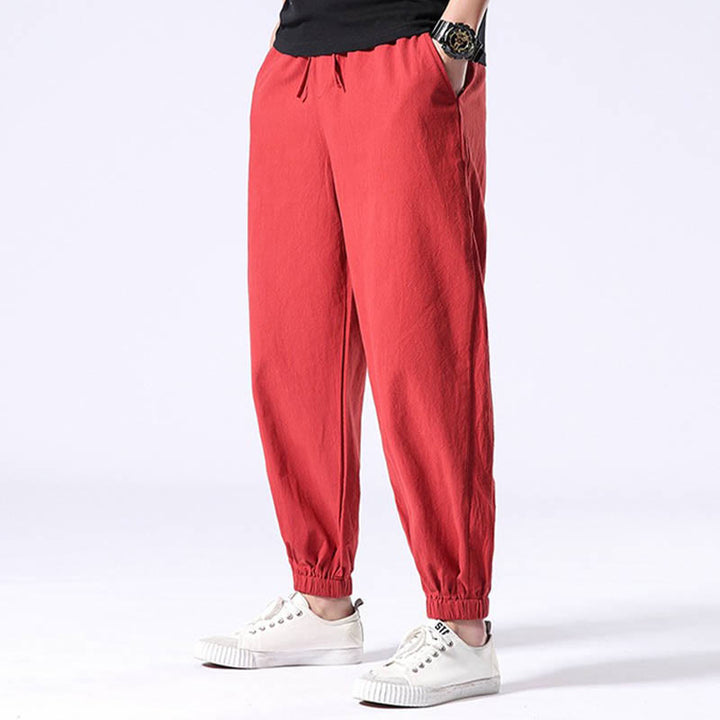 Buddha Stones White Crane Embroidery Design Drawstring Men's Harem Pants With Pockets - image 14