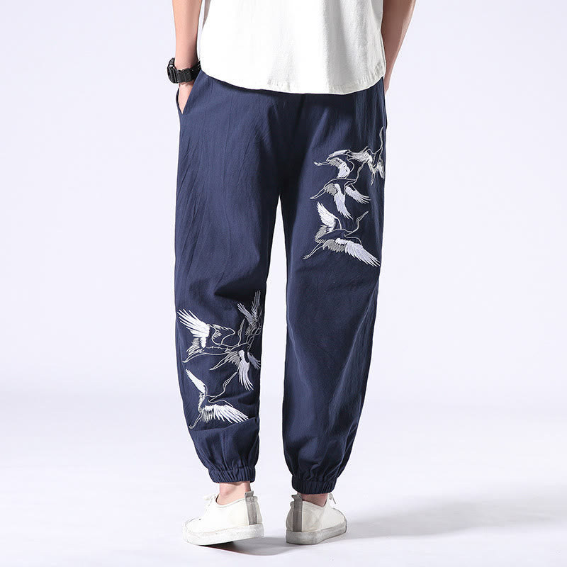 Buddha Stones White Crane Embroidery Design Drawstring Men's Harem Pants With Pockets - SteelBlue - US/UK/AU42，EU52 (3XL) - image 23