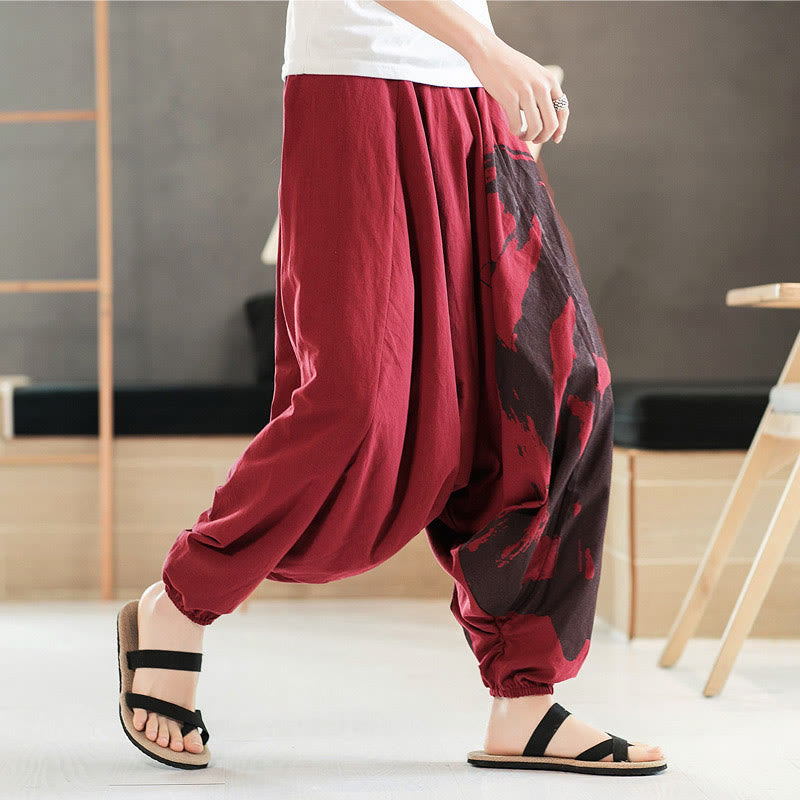 Buddha Stones Simple Summer Calligraphy Cotton Men's Harem Pants With Pockets - image 13