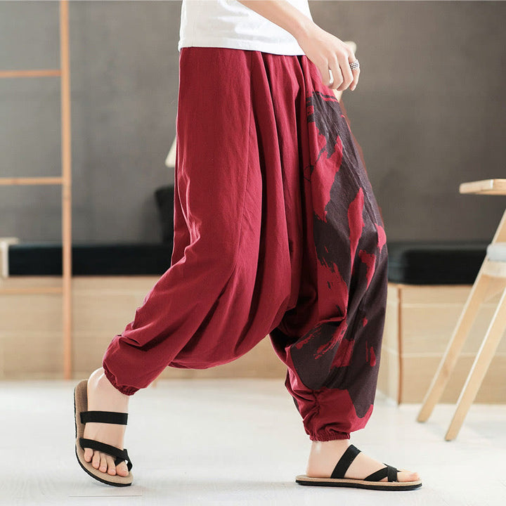 Buddha Stones Simple Summer Calligraphy Cotton Men's Harem Pants With Pockets - image 13