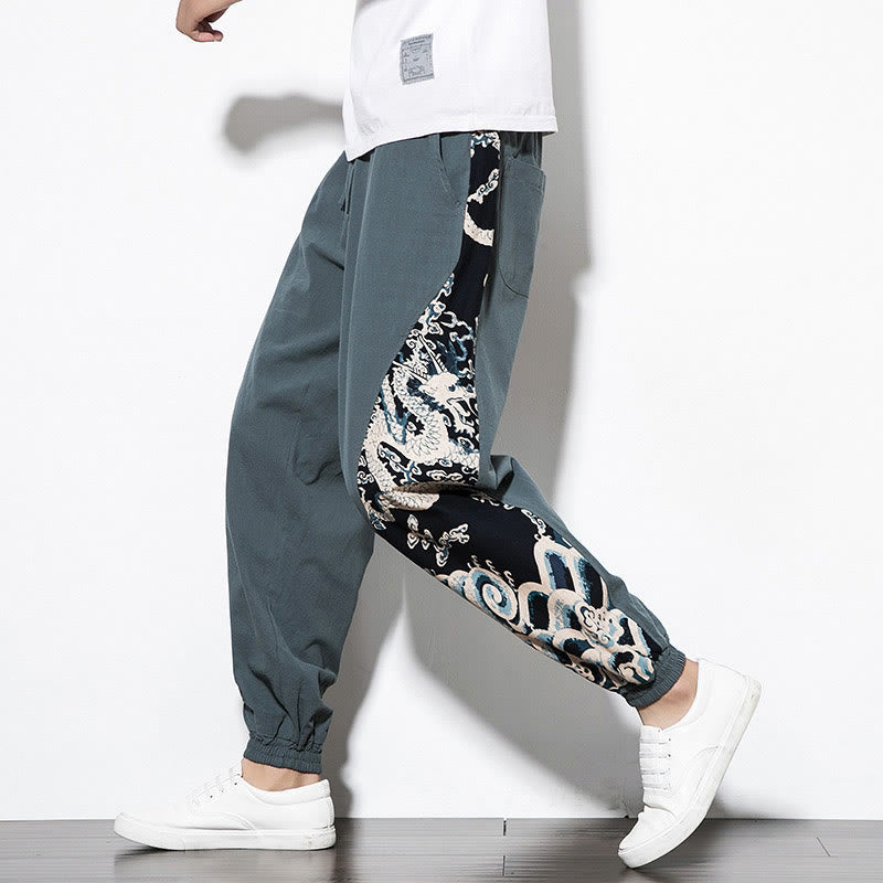 Buddha Stones Summer Dragon Waves Cotton Men's Pants With Pockets - PowderBlue - US/UK/AU46，EU56 (5XL)  - image 1
