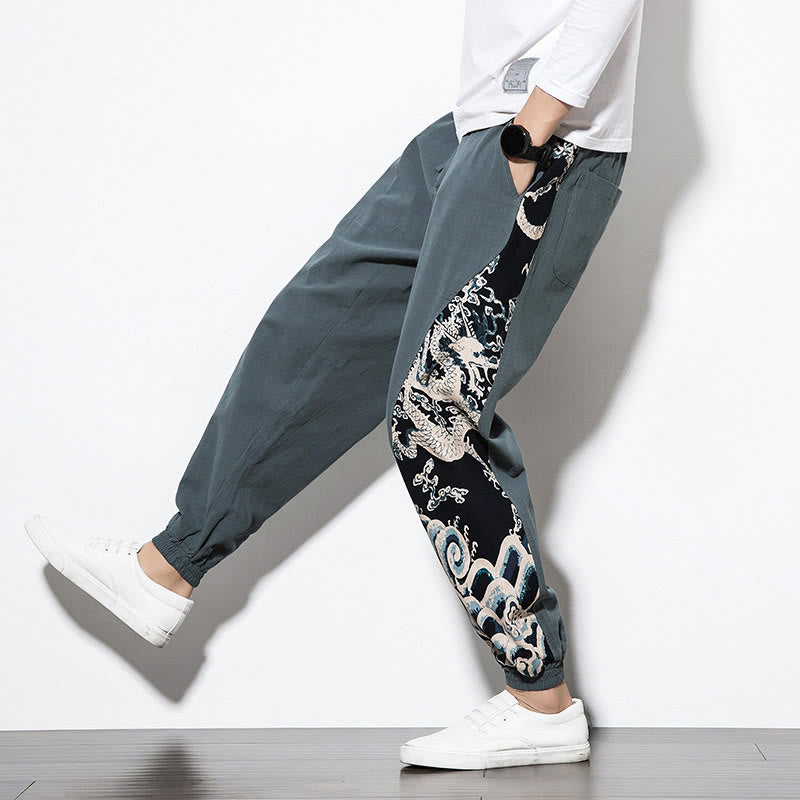 Buddha Stones Summer Dragon Waves Cotton Men's Pants With Pockets - image 8