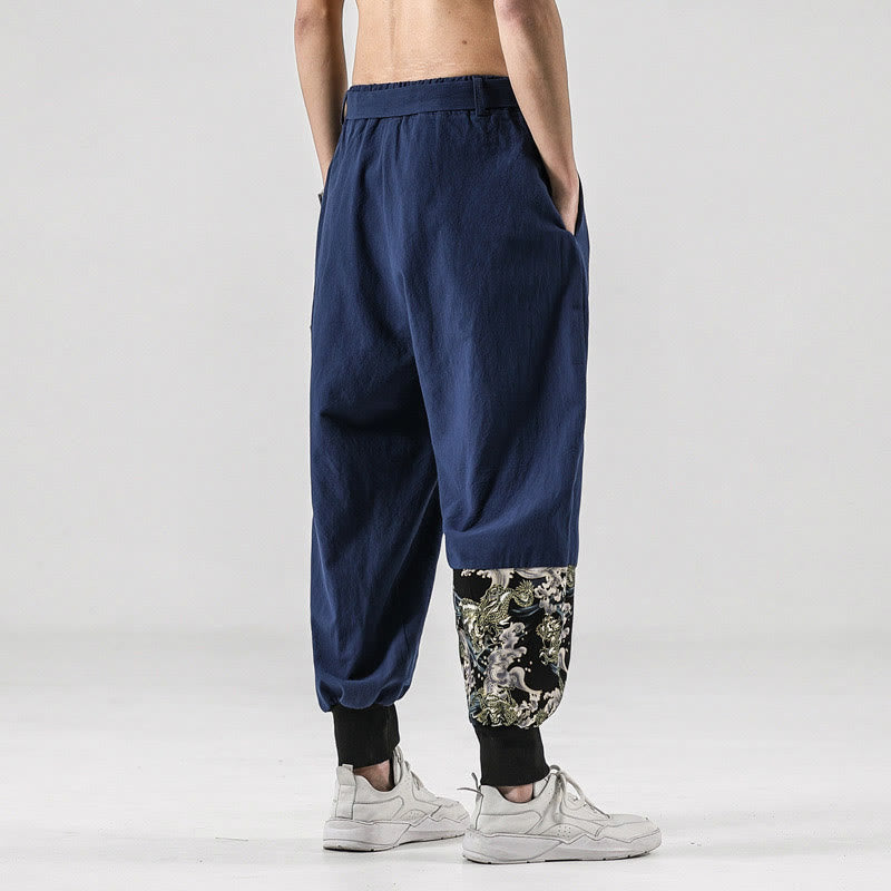 Buddha Stones Ocean Waves Lace-up Cotton Men's Harem Pants With Pockets - image 33