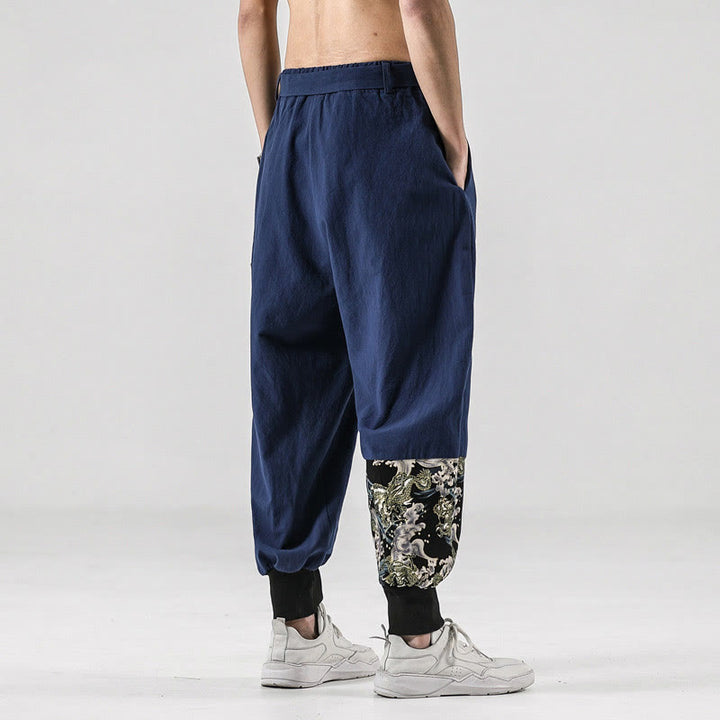 Buddha Stones Ocean Waves Lace-up Cotton Men's Harem Pants With Pockets - image 33