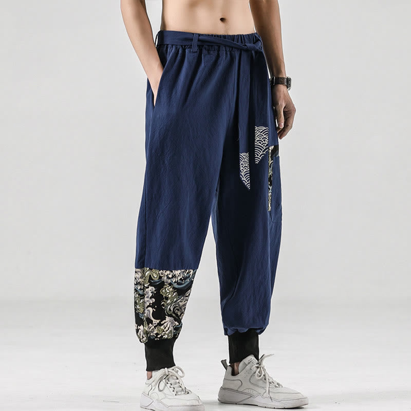 Buddha Stones Ocean Waves Lace-up Cotton Men's Harem Pants With Pockets - SteelBlue - US/UK/AU46，EU56 (5XL)  - image 30