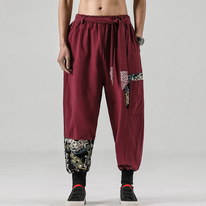 Buddha Stones Ocean Waves Lace-up Cotton Men's Harem Pants With Pockets - image 21