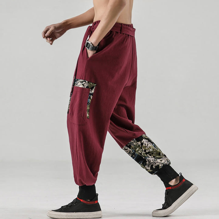Buddha Stones Ocean Waves Lace-up Cotton Men's Harem Pants With Pockets - image 19