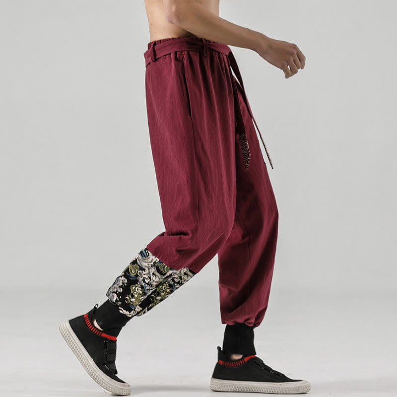 Buddha Stones Ocean Waves Lace-up Cotton Men's Harem Pants With Pockets - image 18