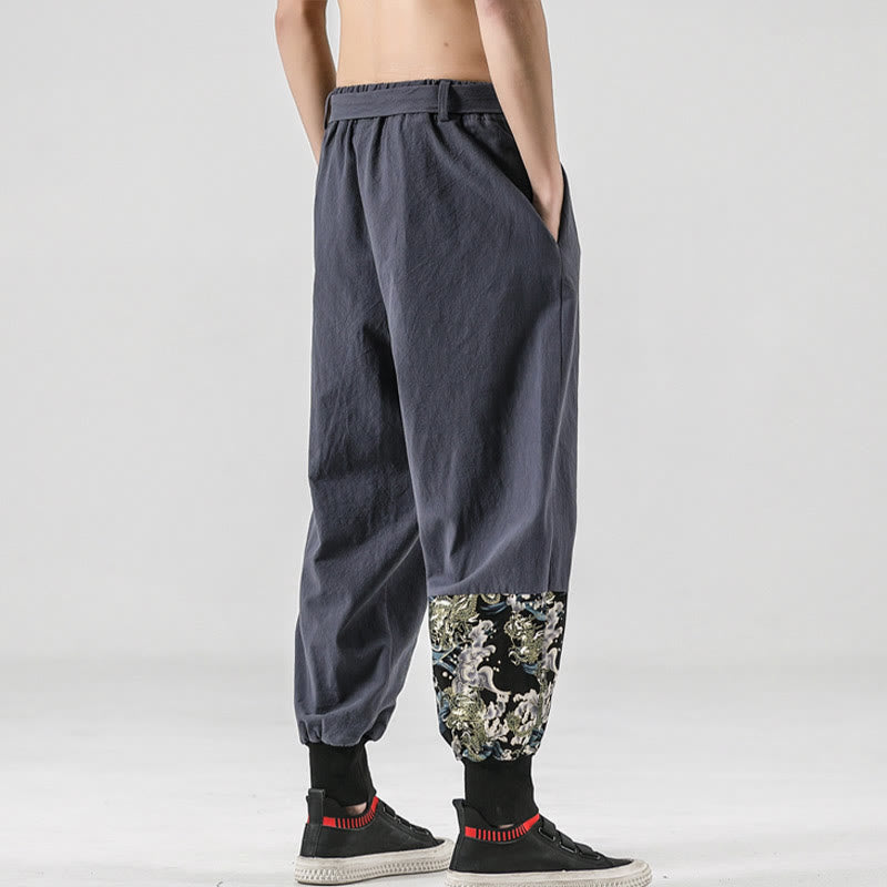Buddha Stones Ocean Waves Lace-up Cotton Men's Harem Pants With Pockets - image 25