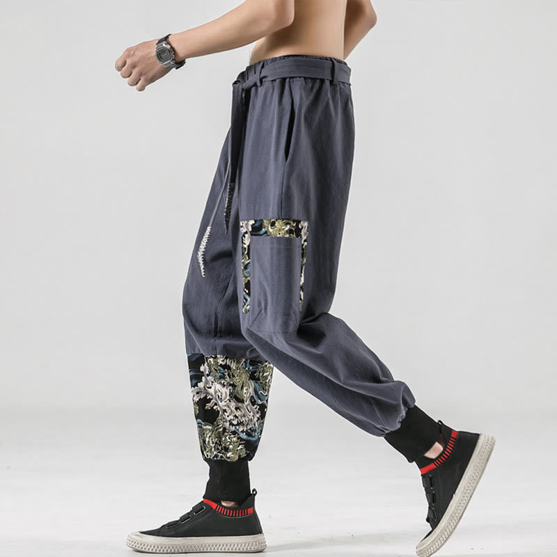 Buddha Stones Ocean Waves Lace-up Cotton Men's Harem Pants With Pockets - image 27