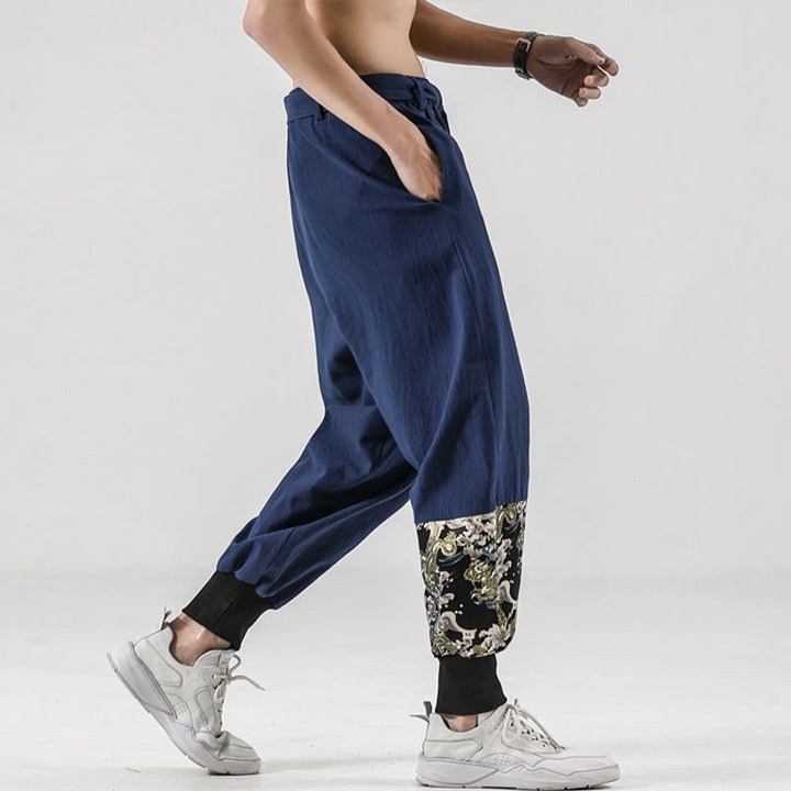 Buddha Stones Ocean Waves Lace-up Cotton Men's Harem Pants With Pockets - image 32