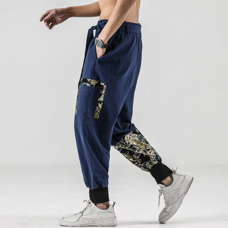 Buddha Stones Ocean Waves Lace-up Cotton Men's Harem Pants With Pockets - image 35