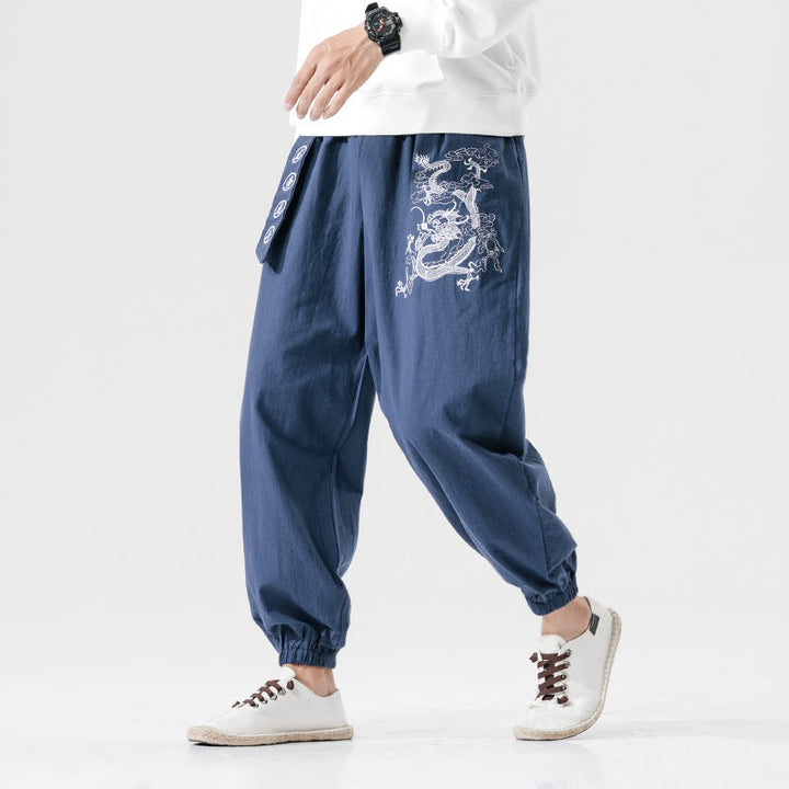 Buddha Stones Auspicious Clouds Dragon Cotton Men's Pants With Pockets - image 9