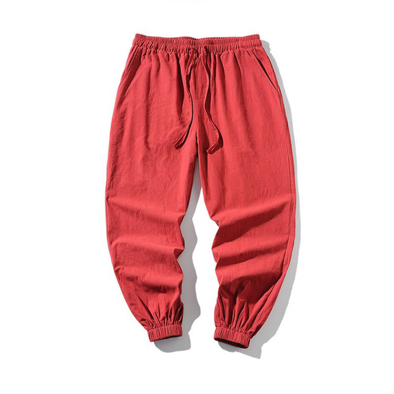 Buddha Stones White Crane Embroidery Design Drawstring Men's Harem Pants With Pockets - image 20