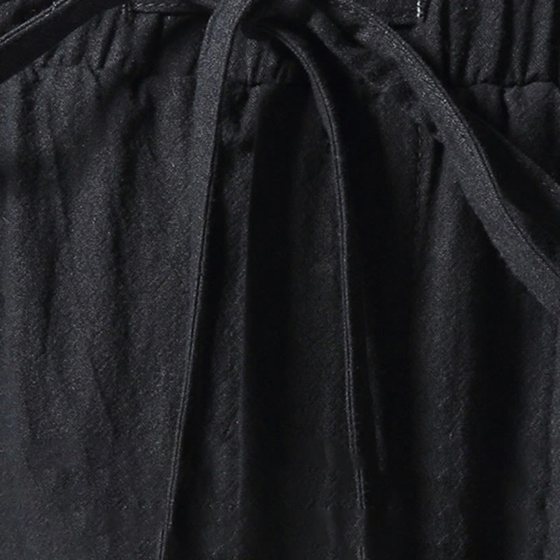 Buddha Stones White Crane Embroidery Design Drawstring Men's Harem Pants With Pockets - image 11