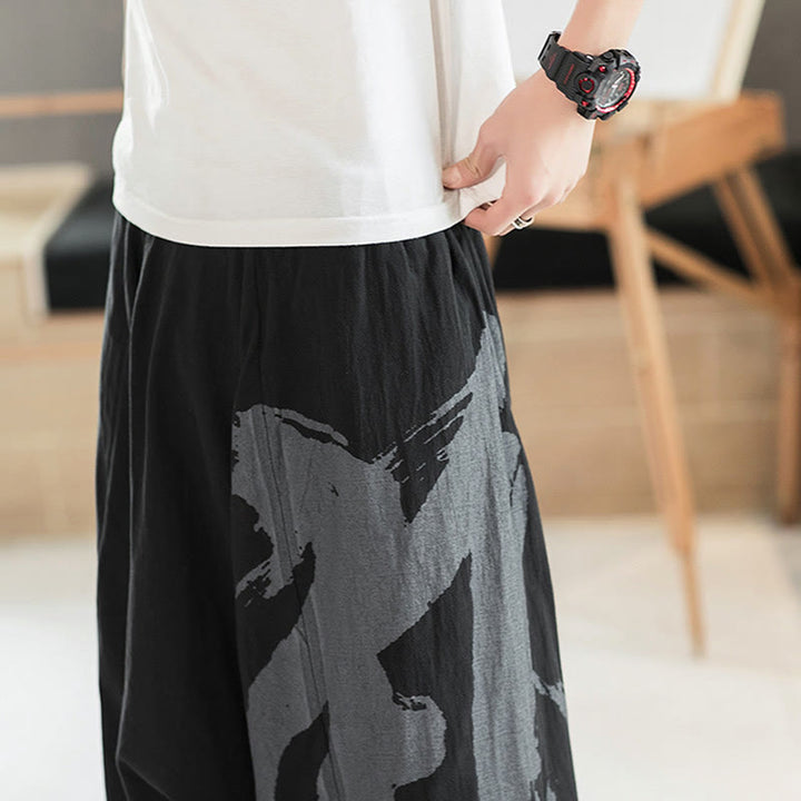 Buddha Stones Simple Summer Calligraphy Cotton Men's Harem Pants With Pockets - image 11