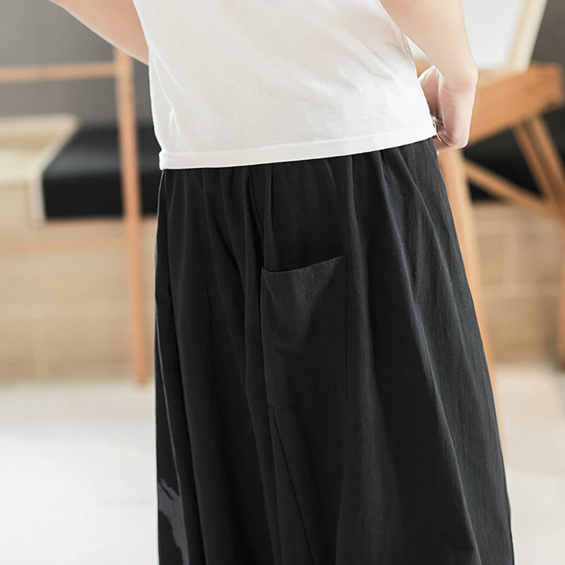Buddha Stones Simple Summer Calligraphy Cotton Men's Harem Pants With Pockets - image 10