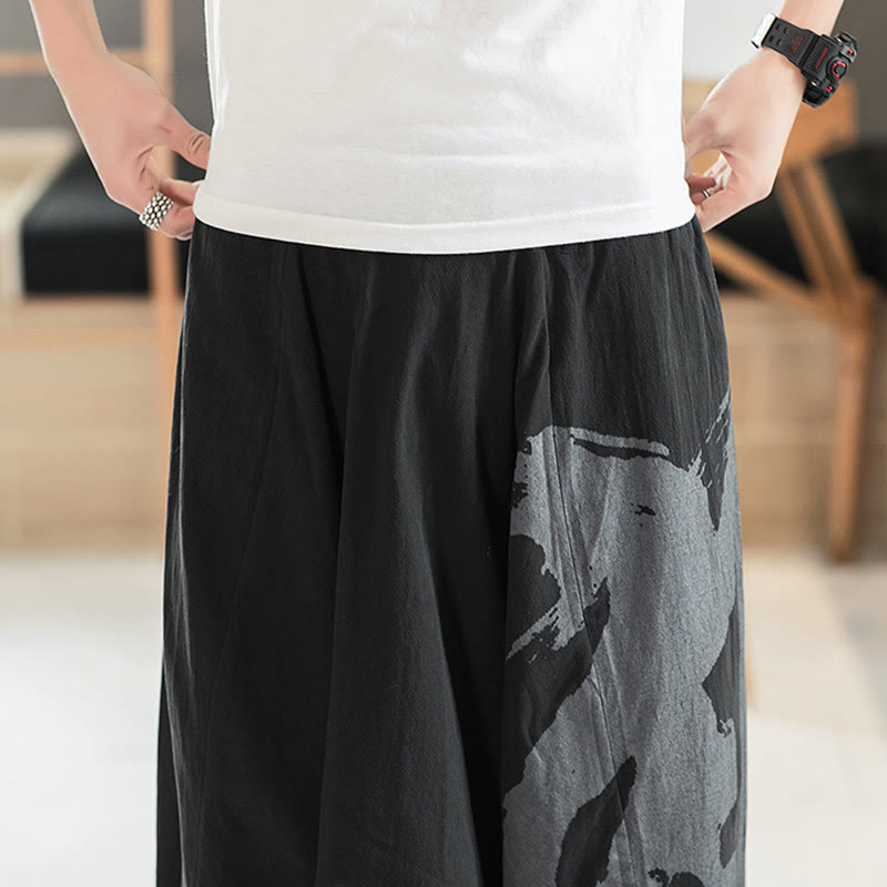 Buddha Stones Simple Summer Calligraphy Cotton Men's Harem Pants With Pockets - image 9