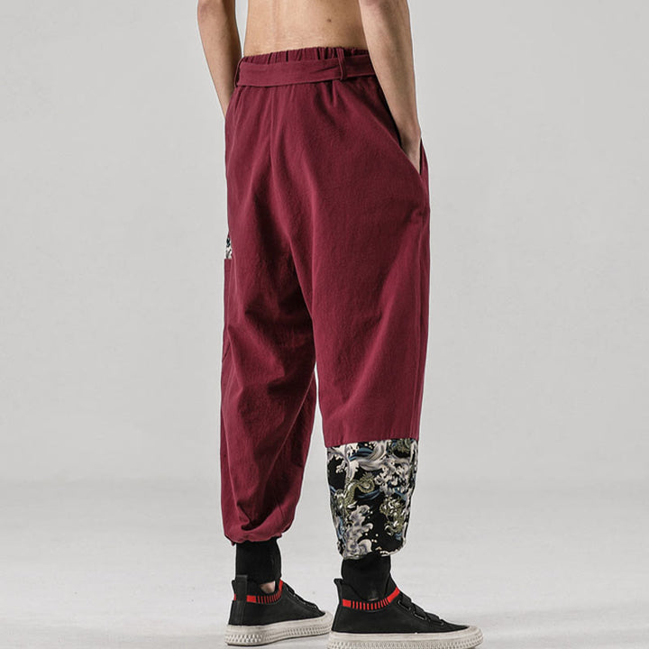 Buddha Stones Ocean Waves Lace-up Cotton Men's Harem Pants With Pockets - image 17