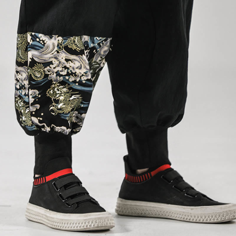 Buddha Stones Ocean Waves Lace-up Cotton Men's Harem Pants With Pockets - image 13
