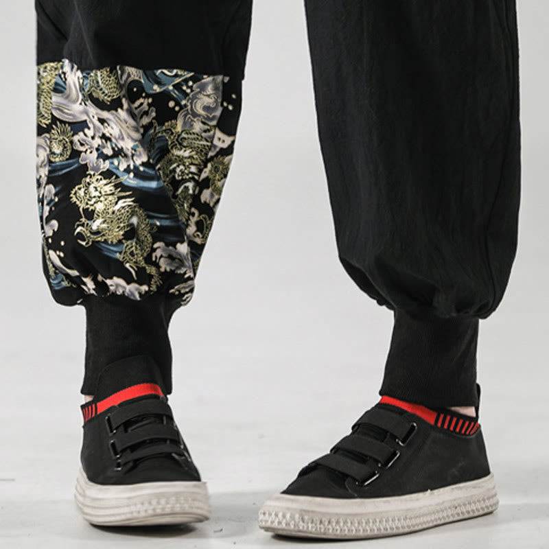 Buddha Stones Ocean Waves Lace-up Cotton Men's Harem Pants With Pockets - image 14