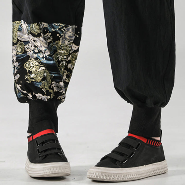 Buddha Stones Ocean Waves Lace-up Cotton Men's Harem Pants With Pockets - image 14
