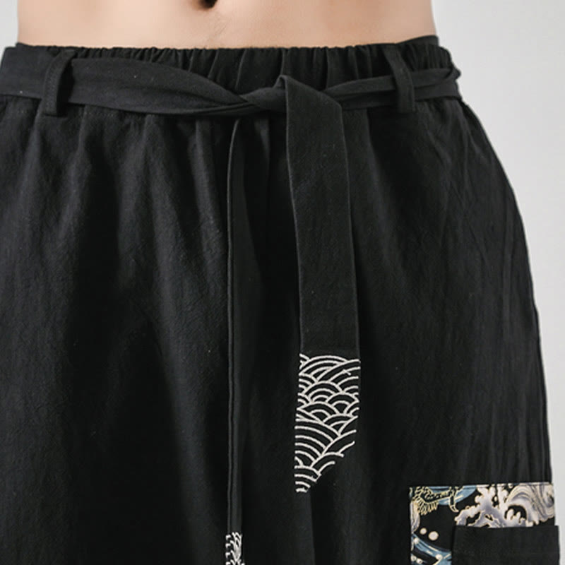 Buddha Stones Ocean Waves Lace-up Cotton Men's Harem Pants With Pockets - image 11