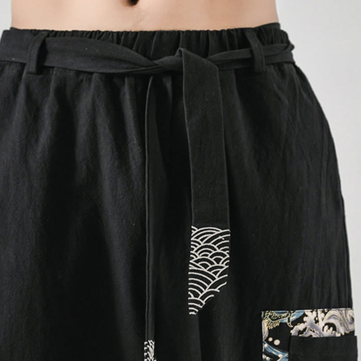 Buddha Stones Ocean Waves Lace-up Cotton Men's Harem Pants With Pockets - image 11
