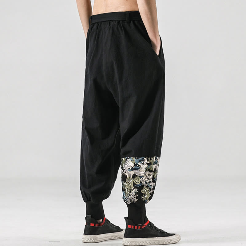 Buddha Stones Ocean Waves Lace-up Cotton Men's Harem Pants With Pockets - image 3