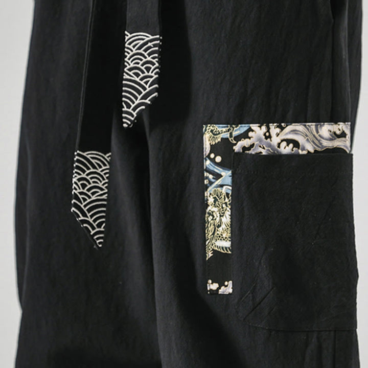 Buddha Stones Ocean Waves Lace-up Cotton Men's Harem Pants With Pockets - image 12