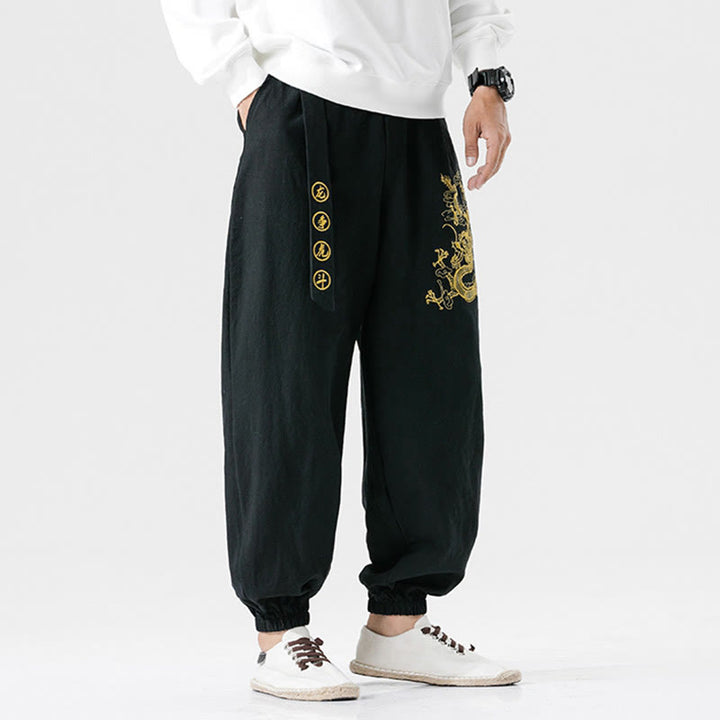 Buddha Stones Auspicious Clouds Dragon Cotton Men's Pants With Pockets - image 4