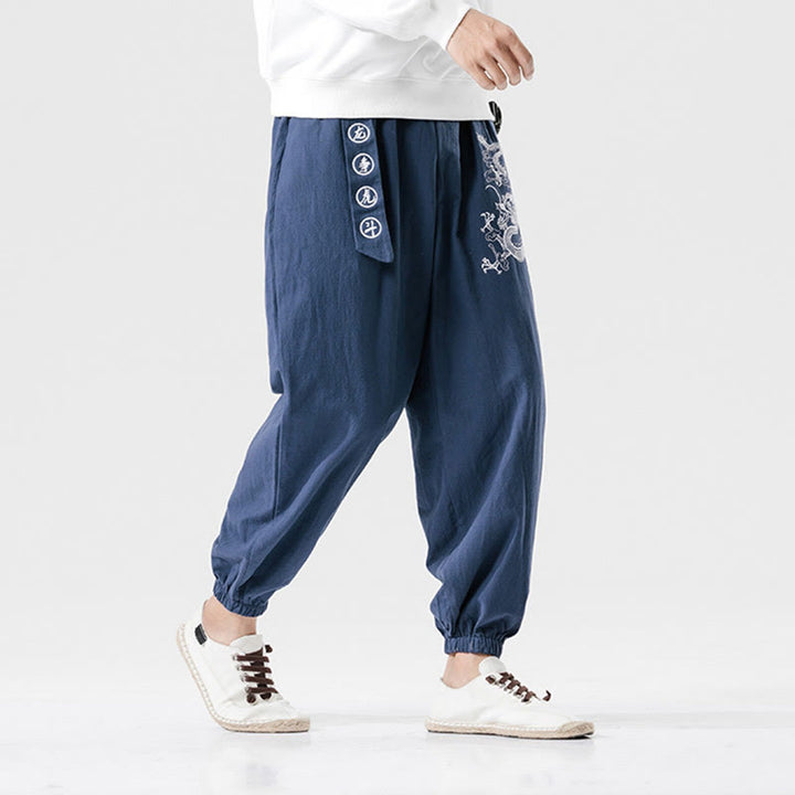 Buddha Stones Auspicious Clouds Dragon Cotton Men's Pants With Pockets - image 11