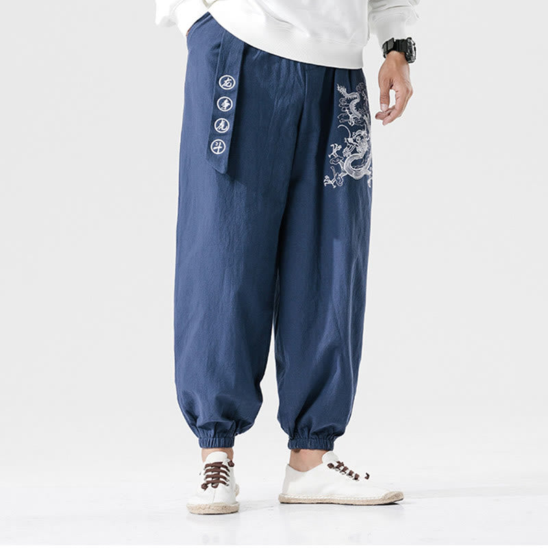 Buddha Stones Auspicious Clouds Dragon Cotton Men's Pants With Pockets - image 13