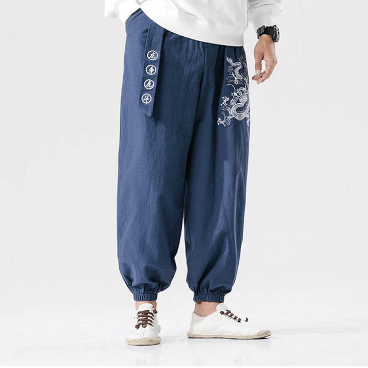 Buddha Stones Auspicious Clouds Dragon Cotton Men's Pants With Pockets - image 13